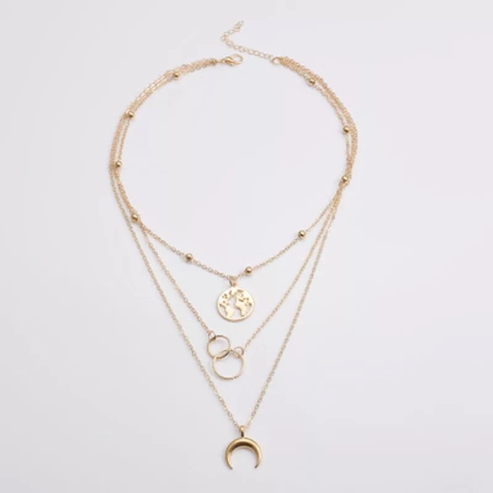 World and moon necklace pendant minimalist